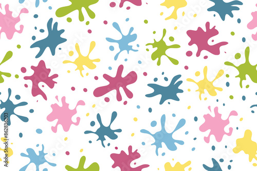 Seamless pattern of colorful splashes. Bright spots, paint, set of design elements. Various splashes and drops. Vector
