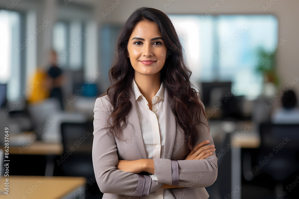 Hispanic smiling toothy Latino Indian successful confident Arabian businesswoman worker lady boss female leader girl business woman posing crossed hands looking at camera in office corporate portrait Hispanic smiling toothy Latino Indian successful confident Arabian businesswoman worker lady boss female leader girl business woman posing crossed hands looking at camera in office corporate portrait