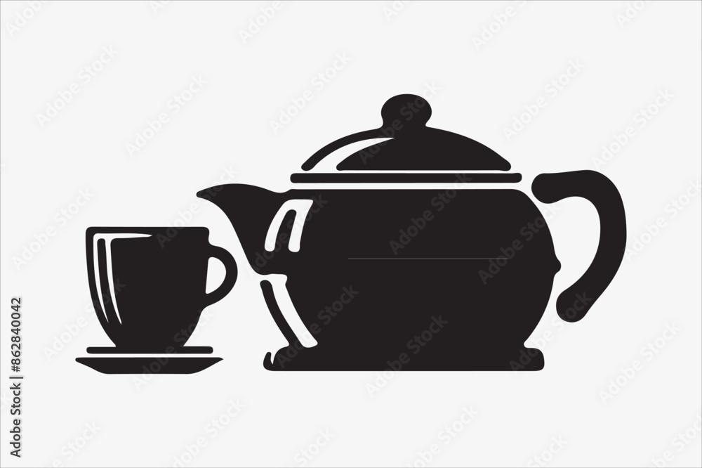 tea set silhouette vector on a White Background tea set silhouette vector on a White Background
