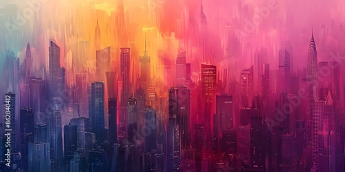 Wallpaper Mural Cityscape Chromatics Abstract Skyline in Vibrant Tones, Abstract cityscape art, Vibrant skyline painting, Urban artwork colors, Modern skyline illustration Torontodigital.ca