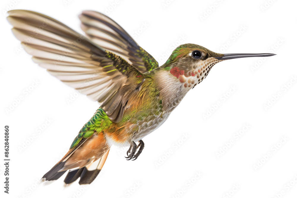Fototapeta premium Flight Hummingbird isolated on white background