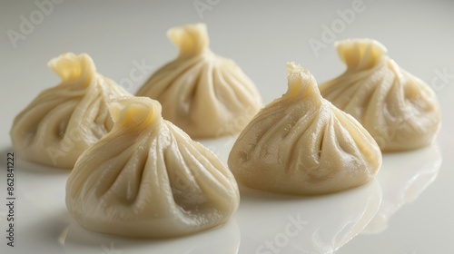 Raw dumplings khinkalis alone on white surface