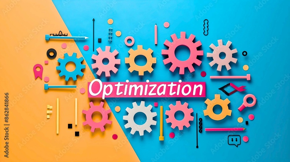 Fototapeta premium Colorful Optimization Gears on Vibrant Background 