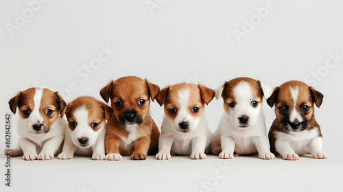 Dog cute puppies in a row isolated on white background © Oksana