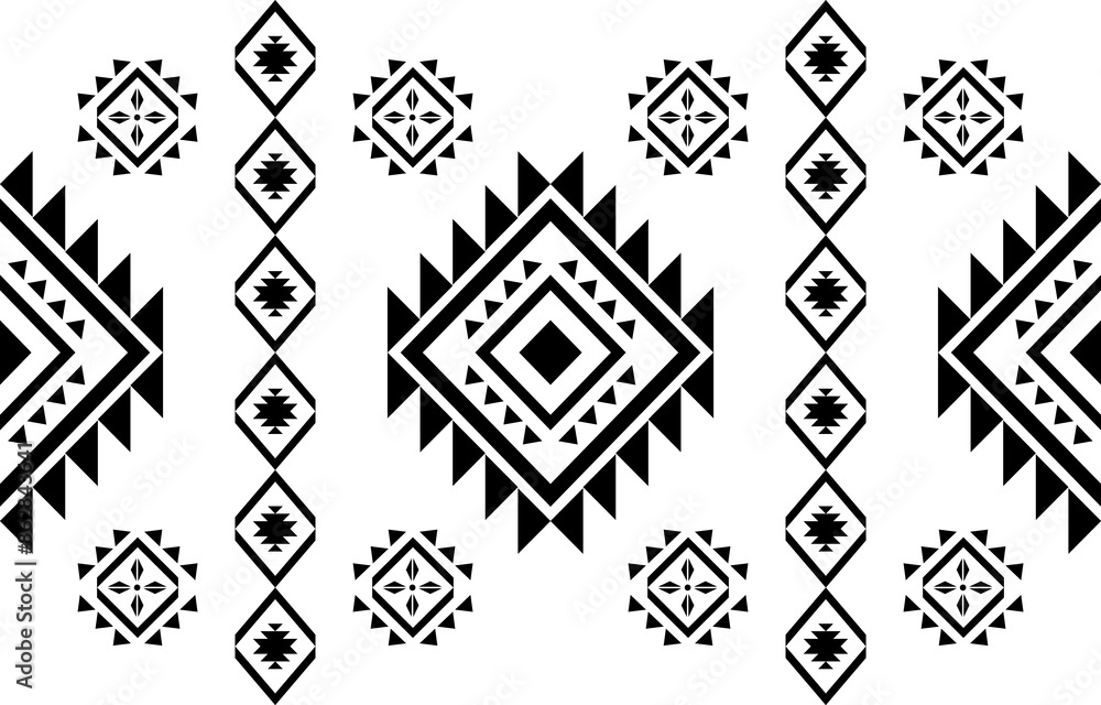 Fototapeta premium Ancient echoes Aztec geometric seamless patterns southwest Navajo Native American tribal ethnic black and white for textile printing