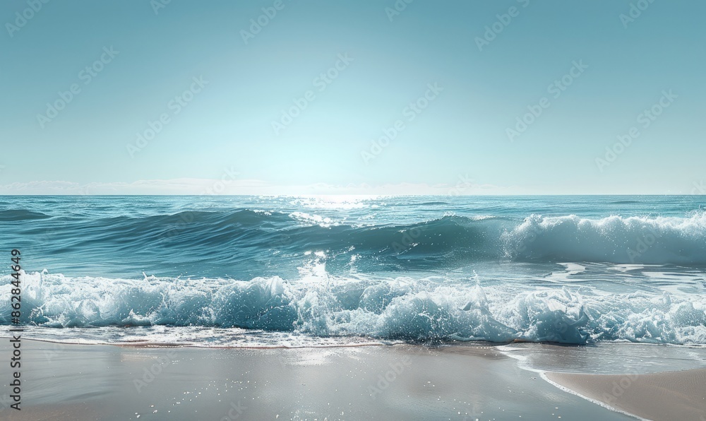 Obraz premium A serene beach with gentle waves and a clear sky