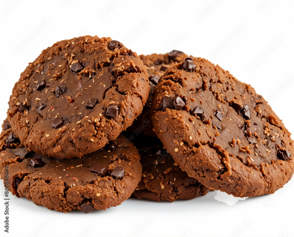 Coconut chocolate cookies, isolated on white background Coconut chocolate cookies, isolated on white background