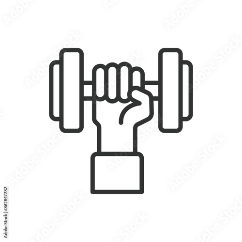 Physical wellbeing, in line design. Physical wellbeing, health, fitness, vitality, strength, exercise, wellness on white background vector. Physical wellbeing editable stroke icon.