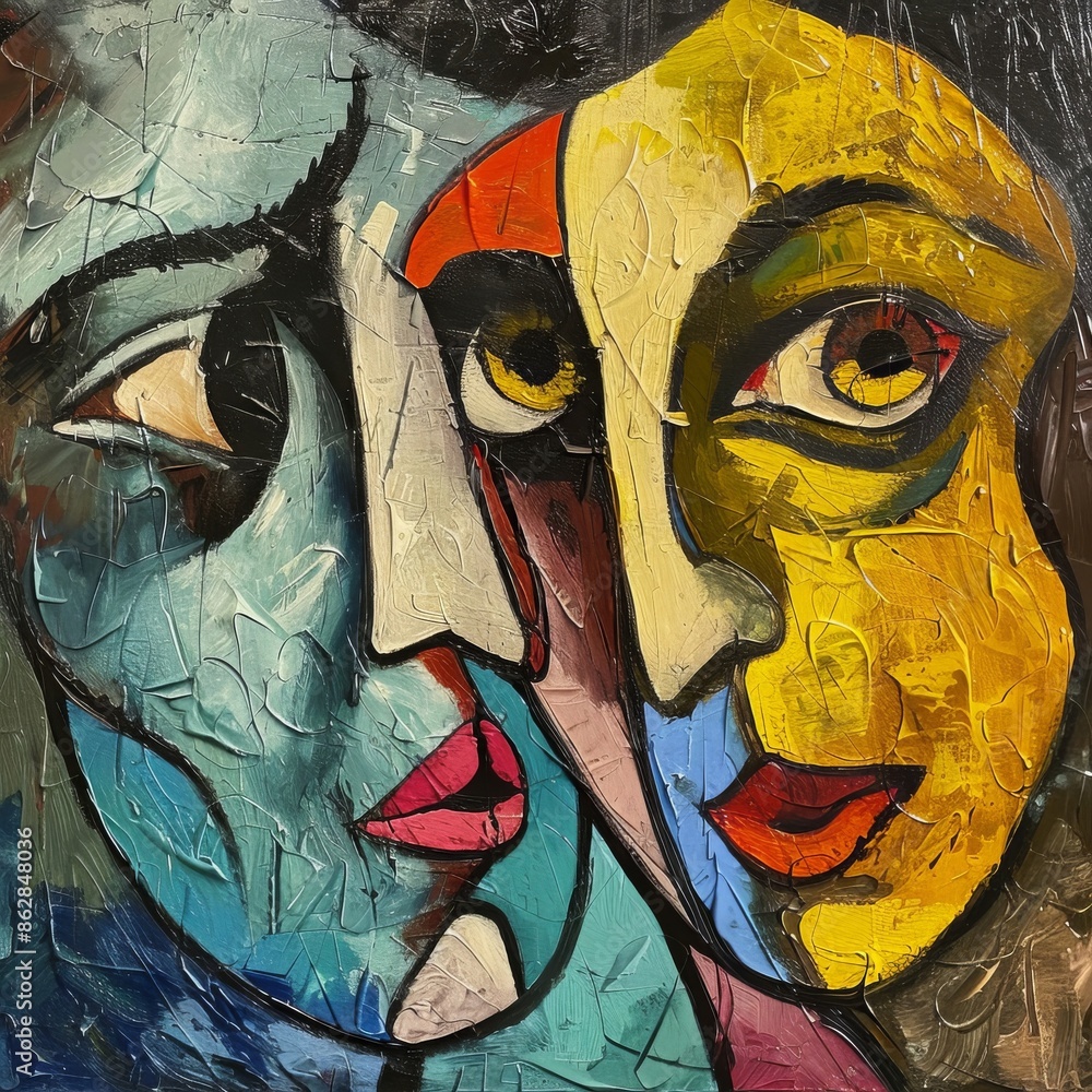 painting with 2 abstract faces , generated by AI. High quality photo painting with 2 abstract faces , generated by AI. High quality photo
