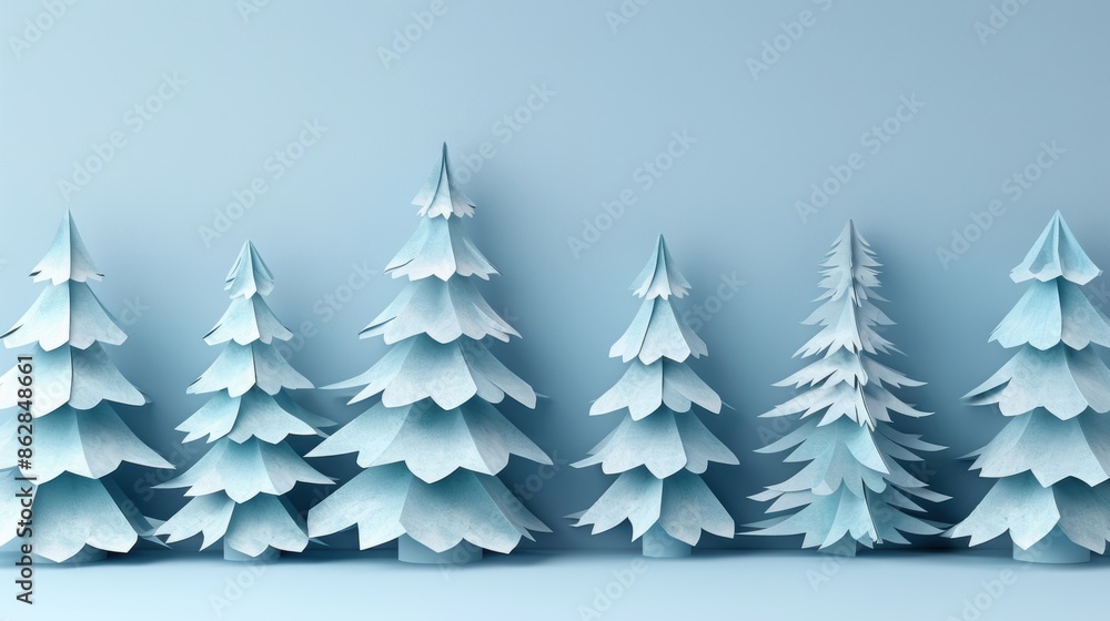 Artistic paper cutout scene depicting a winter forest with snow-covered trees, showcasing creativity and seasonal design. Artistic paper cutout scene depicting a winter forest with snow-covered trees, showcasing creativity and seasonal design.