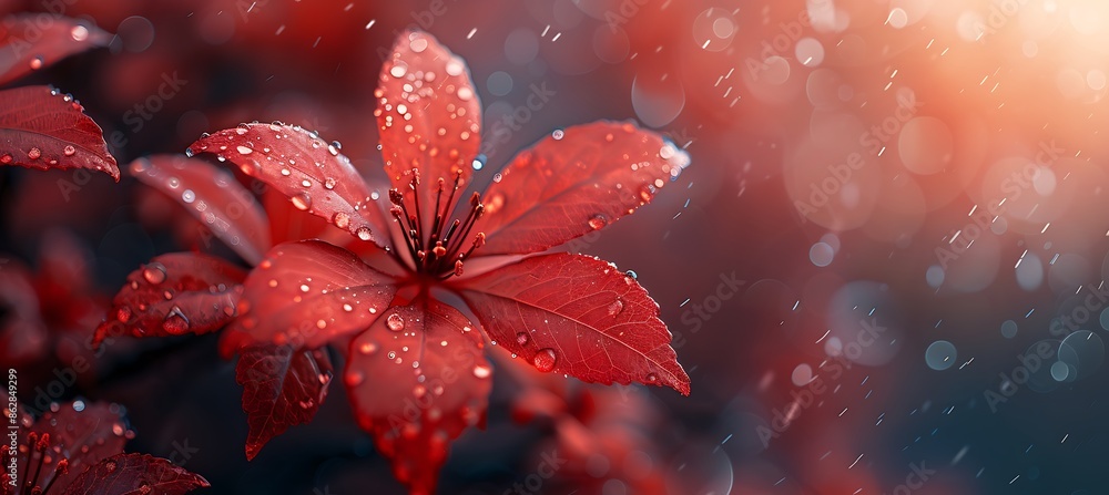 Closeup of vibrant red autumn leaves against a soft misty background capturing the essence of fall Closeup of vibrant red autumn leaves against a soft misty background capturing the essence of fall