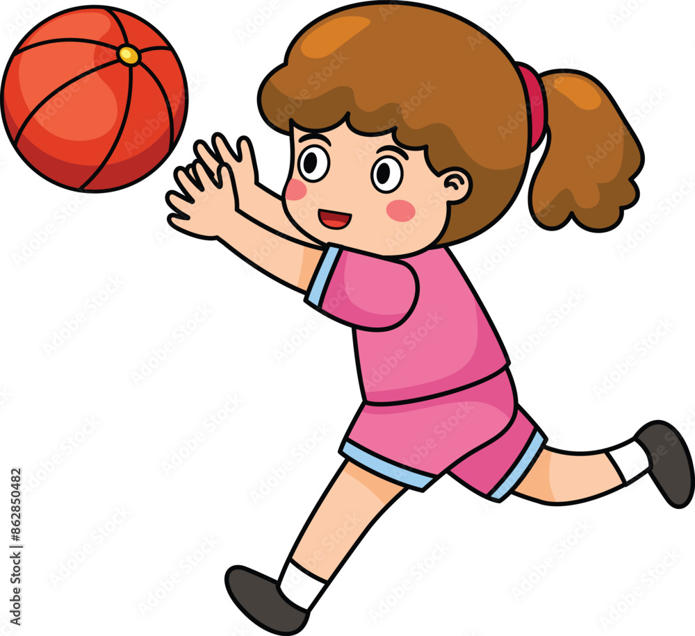 Kid girl playing basketball vector Kid girl playing basketball vector
