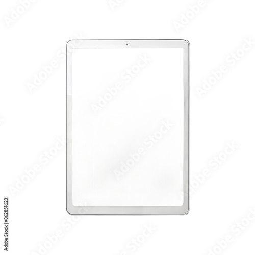 white screen tablet mockup on white background, top view