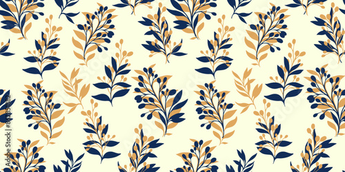 Simple tropical pattern with abstract shape branches leaves. Vector hand drawing sketch. Creative unique floral stems seamless print on a light background. Design for fashion, fabric, textiles