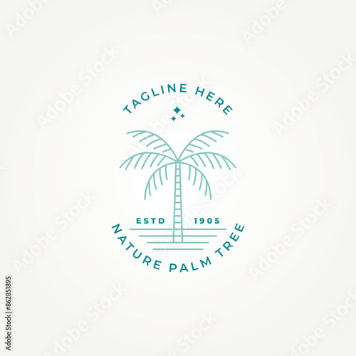 minimalist nature palm tree summer and vacation line art icon logo vector illustration design