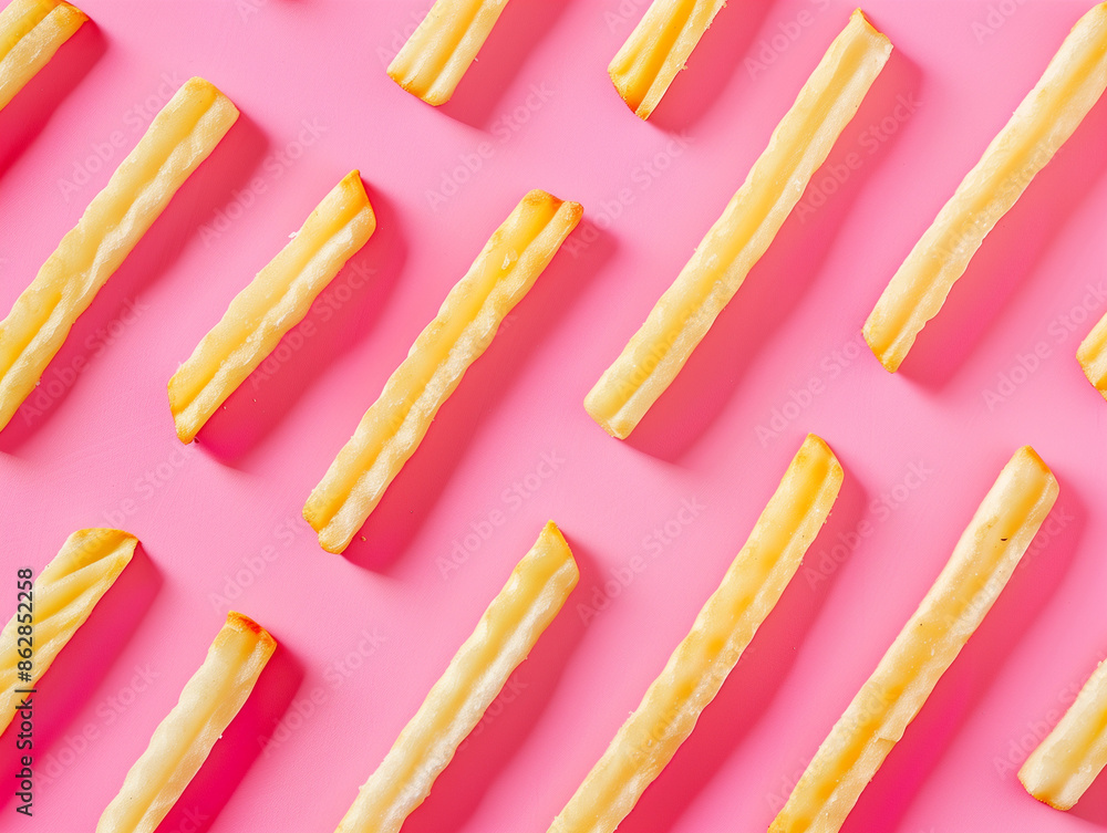 Fototapeta premium fries on pink backdrop