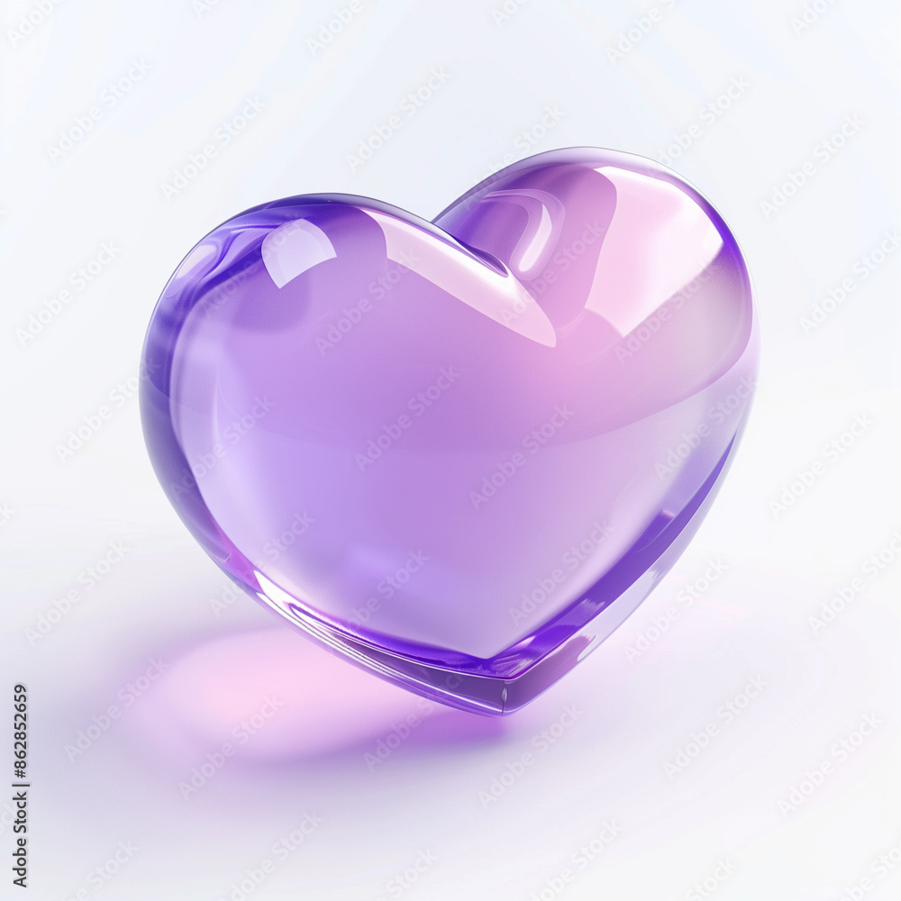 purple 3d icon of heart, frosted transparent acrylic material purple 3d icon of heart, frosted transparent acrylic material