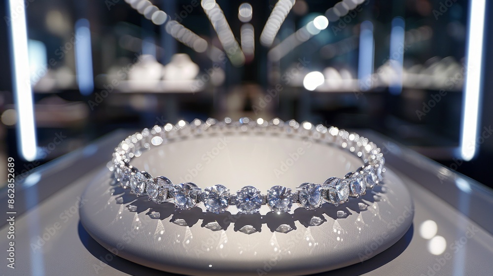 Diamond bracelet displayed in a jewelry store with lights Diamond bracelet displayed in a jewelry store with lights