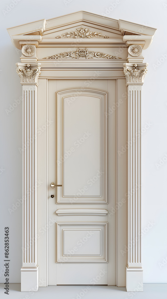 Fototapeta premium Classic framed white door isolated on white background