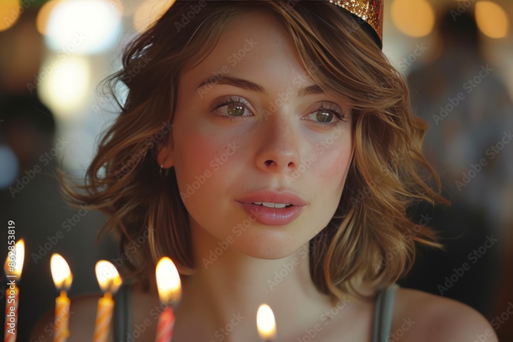 Charming young woman with a delightful smile holding a birthday cake with candles. Generative AI Charming young woman with a delightful smile holding a birthday cake with candles. Generative AI