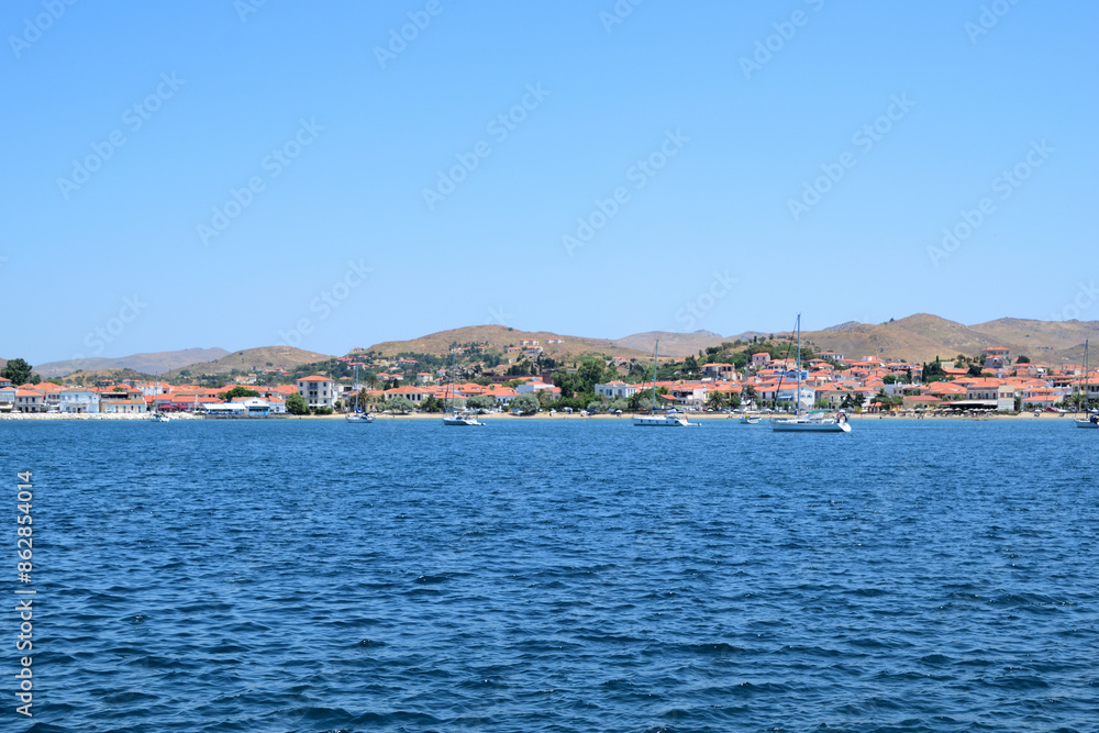 view of the town - Tourkikos Gialos bay, Myrina town, Lemnos island, Greece, aegean sea view of the town - Tourkikos Gialos bay, Myrina town, Lemnos island, Greece, aegean sea