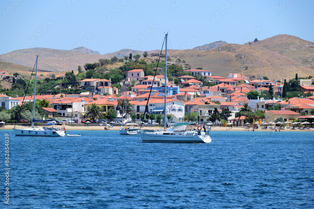 view of the town - Tourkikos Gialos bay, Myrina town, Lemnos island, Greece, aegean sea view of the town - Tourkikos Gialos bay, Myrina town, Lemnos island, Greece, aegean sea