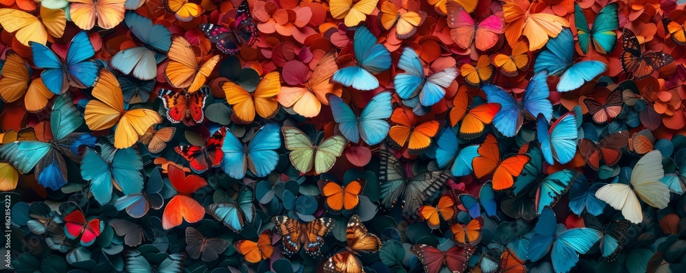 A garden full of colorful butterflies A garden full of colorful butterflies