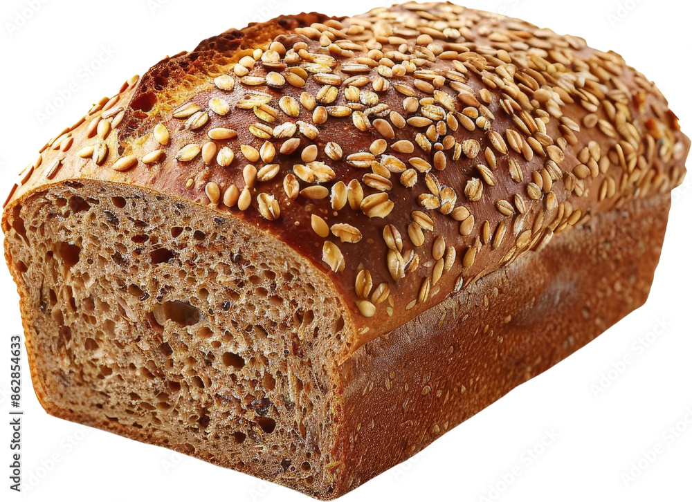 Freshly baked whole grain bread loaf topped with seeds. Perfect for sandwiches, toasting, and healthy eating. Ideal for bakery advertising. Freshly baked whole grain bread loaf topped with seeds. Perfect for sandwiches, toasting, and healthy eating. Ideal for bakery advertising.
