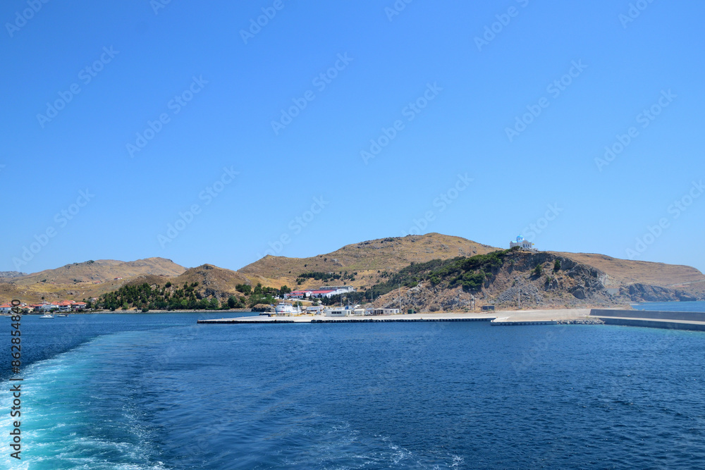 exit of the port - Myrina, Limnos (lemnos) island, Greece, aegean sea exit of the port - Myrina, Limnos (lemnos) island, Greece, aegean sea