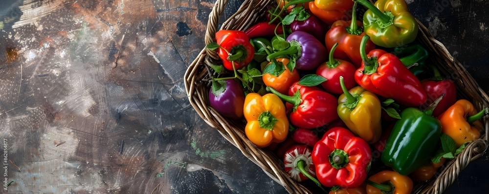 Vibrant Variety of Fresh Peppers in Rustic Basket Spicy Flavors of Summer Produce Vibrant Variety of Fresh Peppers in Rustic Basket Spicy Flavors of Summer Produce