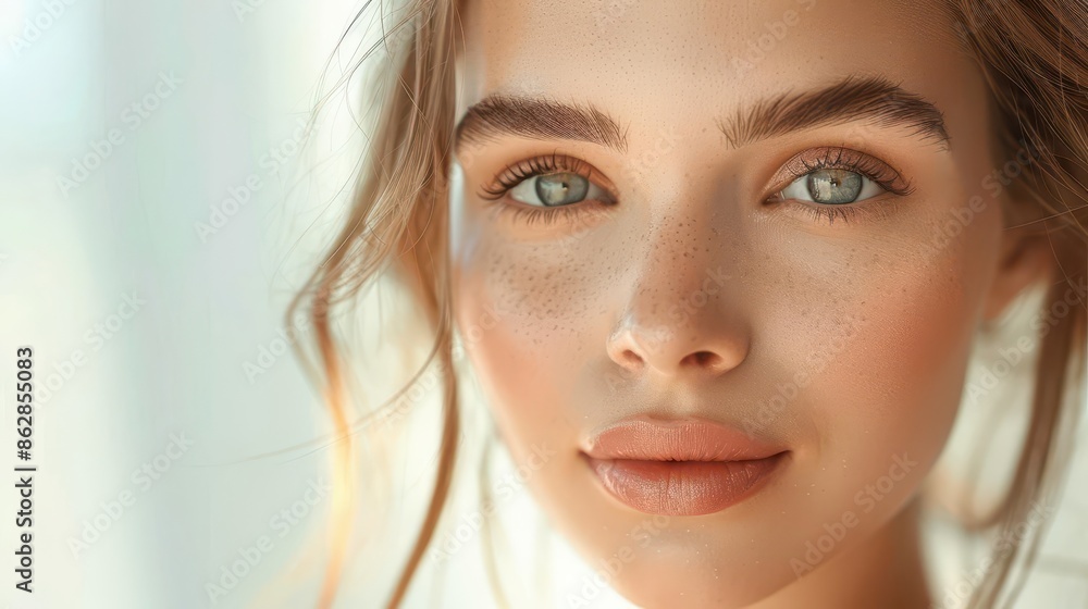 A close up portrait of a beautiful young woman with clean, fresh skin showcasing model's healthy skin. Perfect for cosmetology, beauty and spa enthusiasts. A close up portrait of a beautiful young woman with clean, fresh skin showcasing model's healthy skin. Perfect for cosmetology, beauty and spa enthusiasts.