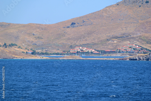 Village, beach and sea - Plati, Paralia Plateos, Plati Bay, Limnos (Lemnos), Greece, aegean sea