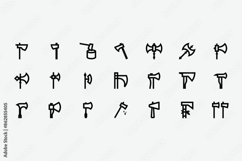 Medieval Battle Axe Line Icons Medieval Battle Axe Line Icons
