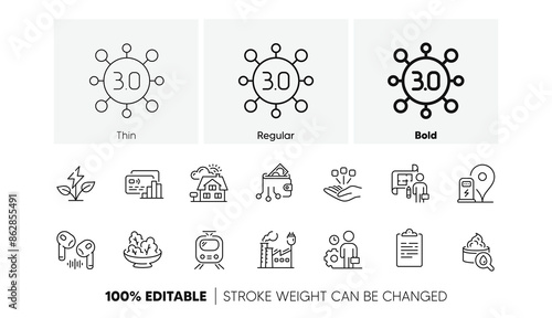 Clipboard, Eco power and Moisturizing cream line icons. Pack of Charging station, Realtor, Employee icon. Salad, Plan, Headphone pictogram. Digital wallet, Factory, Web3. Train. Line icons. Vector
