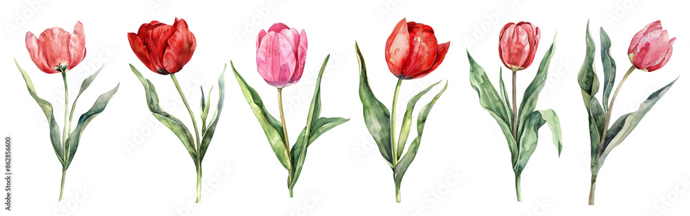Watercolor tulip set isolated on transparent background. Watercolor tulip set isolated on transparent background.