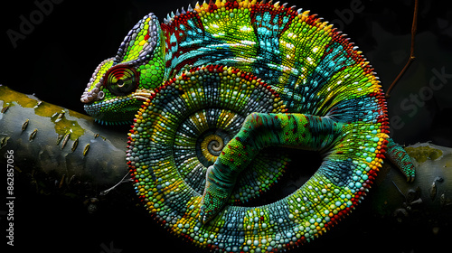 Chameleon spiral tail, Panther chameleon, Furcifer pardalis Ambilobe photo