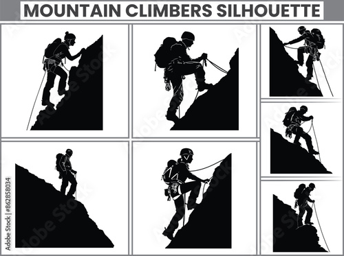 Rock climbing mountain silhouette Mountain climb icon set Hiking icon symbol Mountain climb clipart bundle illustration, Climbing, Climber, Mountain Climbers, Hiking, Adventure, Hiking, Camping,