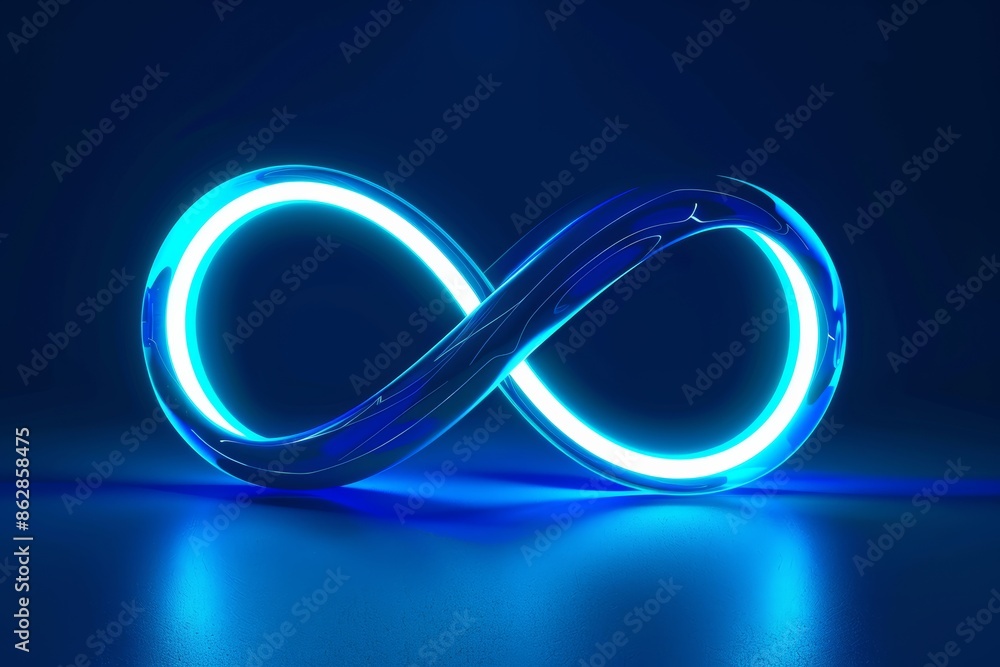 infinity loop sign abstract background, blue neon light infinity loop sign abstract background, blue neon light