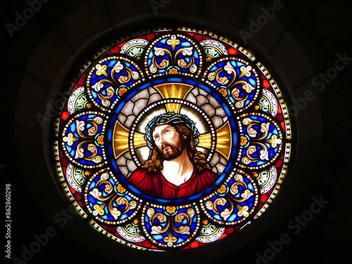 Rosace Vitrail église Christ