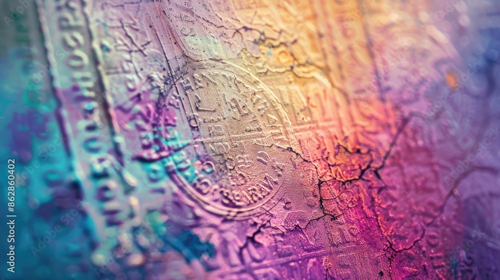 Close-up of colorful embossed surface with intricate patterns Close-up of colorful embossed surface with intricate patterns