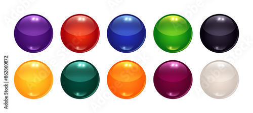 Set of colorful glossy balls or gems. Transparent background.