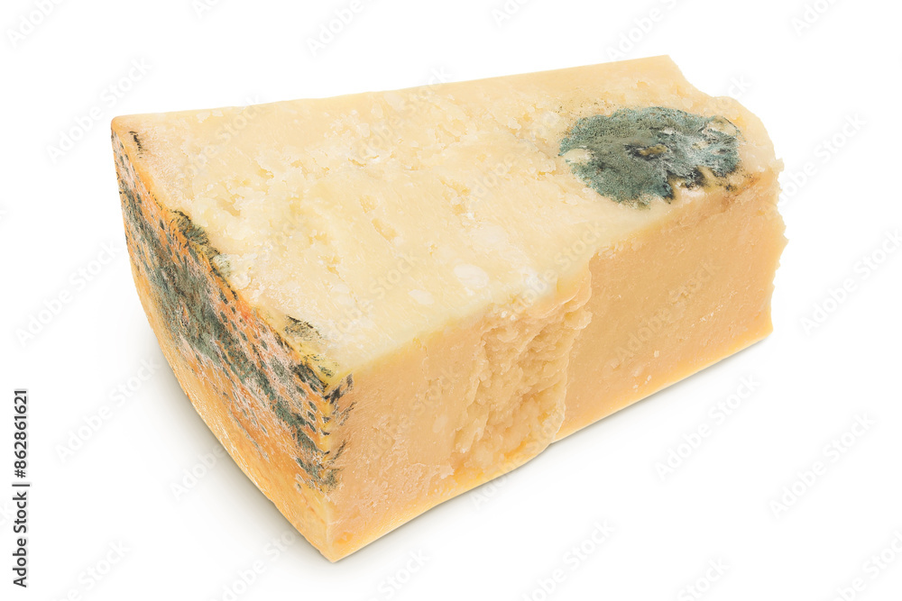 moldy parmesan cheese isolated on white background moldy parmesan cheese isolated on white background