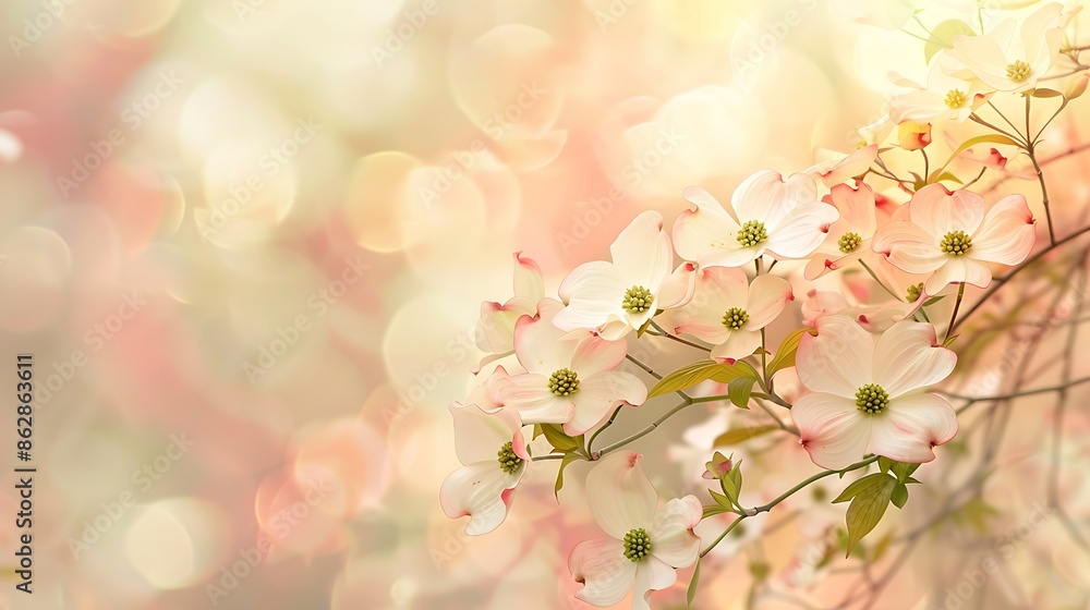 Flowering dogwood tree in full bloom against a soft diffuse background the flowers delicate and bright Flowering dogwood tree in full bloom against a soft diffuse background the flowers delicate and bright