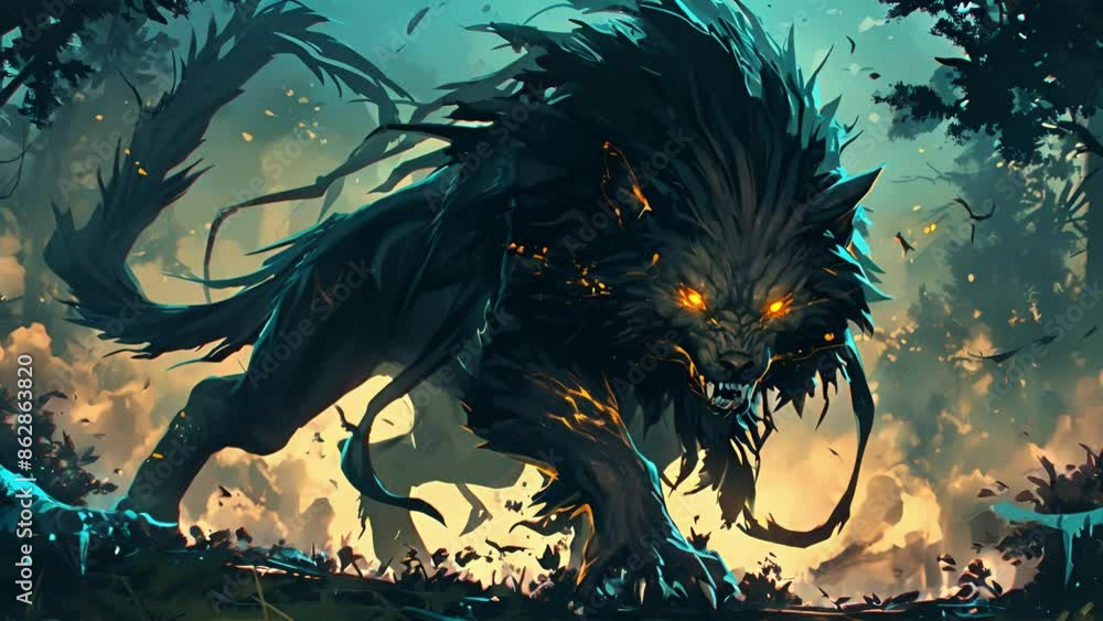 An elusive creature with a hulking muscular build and fur as dark as the nights sky silently prowls through the enchanted forest its piercing yellow eyes searching for prey. An elusive creature with a hulking muscular build and fur as dark as the nights sky silently prowls through the enchanted forest its piercing yellow eyes searching for prey.