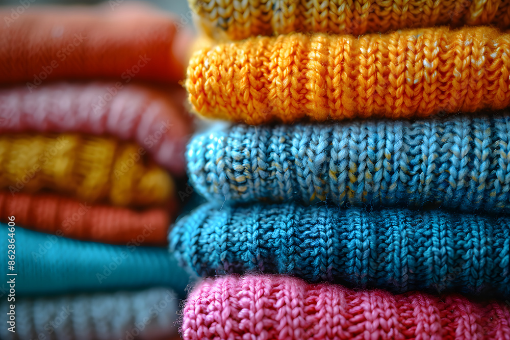stack of colourful cotton clothes, close up pile of clothing stack of colourful cotton clothes, close up pile of clothing
