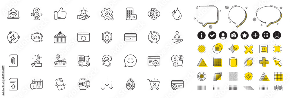 Set of 24h service, Scroll down and Car place line icons for web app. Design elements, Social media icons. Recovery internet, Waterproof, Green electricity icons. Vector Set of 24h service, Scroll down and Car place line icons for web app. Design elements, Social media icons. Recovery internet, Waterproof, Green electricity icons. Vector