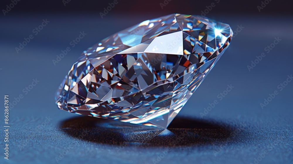 A Sparkling Diamond Reflecting Light on a Blue Surface. Generative AI A Sparkling Diamond Reflecting Light on a Blue Surface. Generative AI