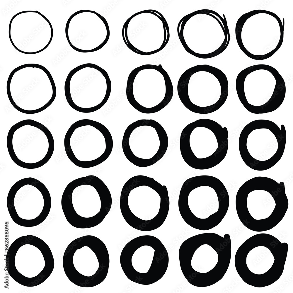 Hand drawn cartoon set of circles on a white background. Hand drawn cartoon set of circles on a white background.