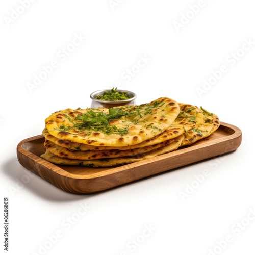 Traditional Methi Thepla, Fenugreek Flatbread On Wooden Tray