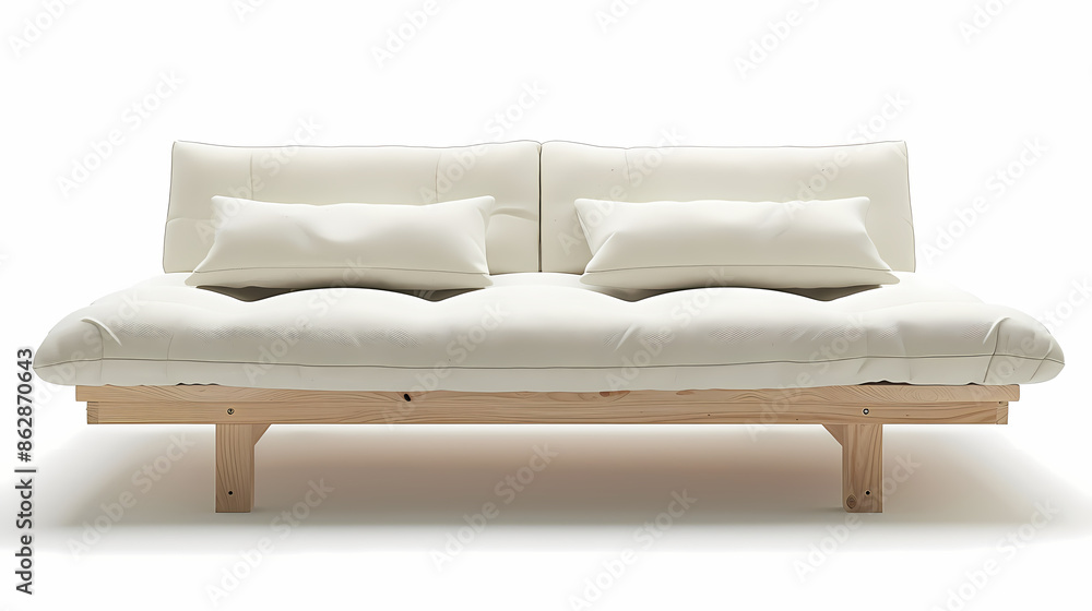 Fototapeta premium An isolated leather sofa with cushions on a white background, suitable for comfortable seating in a modern home